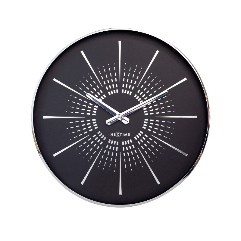 NeXtime Excentric wandklok 40 cm zilver zwart reliëfpatroon